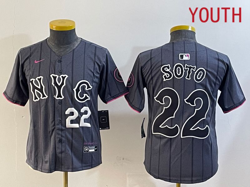 Youth New York Mets 22 Soto Black City Edition 2024 Nike MLB Jersey style 2